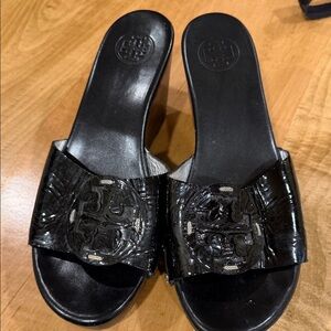 Tory Burch Glossy Black Slide Sandals